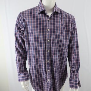 Peter Millar Button Up Shirt Mens Large Pink Blue Cotton
